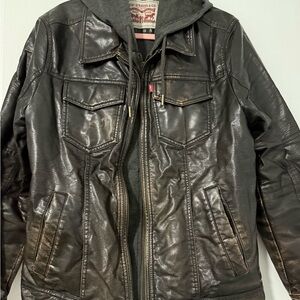 Levi's Men's Brown Faux Leather Bomber Jacket
